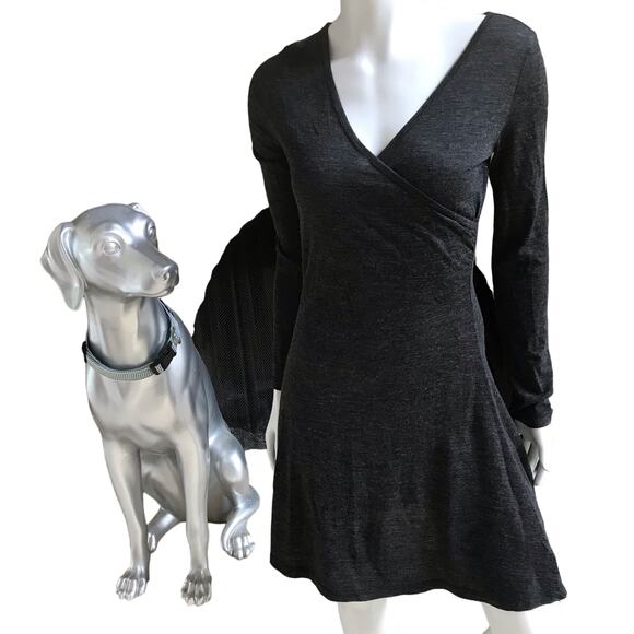 Prana Faux Wrap V-Neck Acrylic Wool Gray Long Sleeve Dress Women's Size Small - Picture 1 of 8
